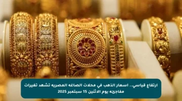 ارتفاع قياسي.. أسعار الذهب في محلات الصاغة المصرية تشهد تغيرات مفاجئة يوم الاثنين 15 سبتمبر 2025